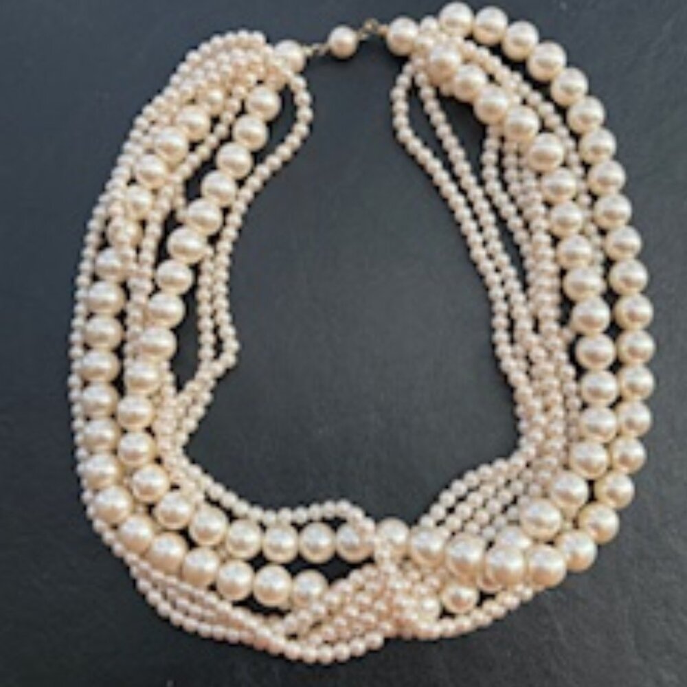 8 strand faux pearl necklace-Single clasp-Soft ivory color-Large & smal pearls